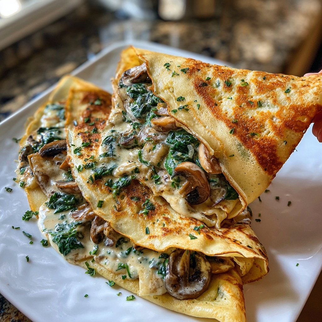 Valentine Dinner Spinach Mushroom Crepes